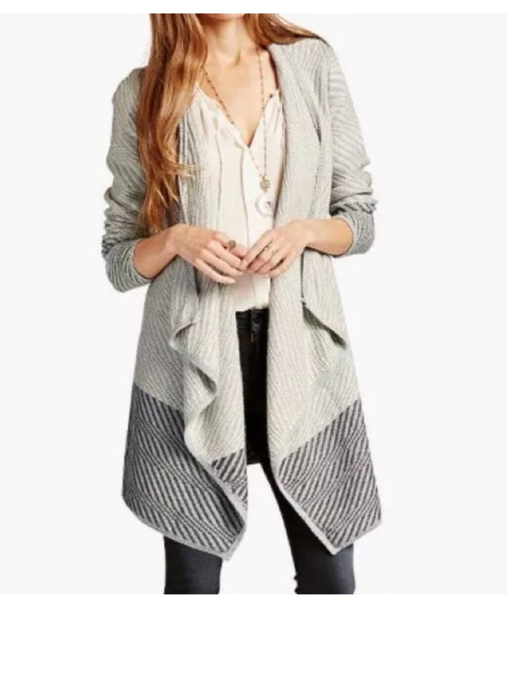 Lucky Brand Two-Tone Light Gray Open-Front Drape Cardigan size XS